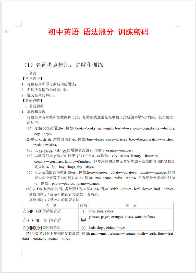 初中英语 语法涨分 训练密码