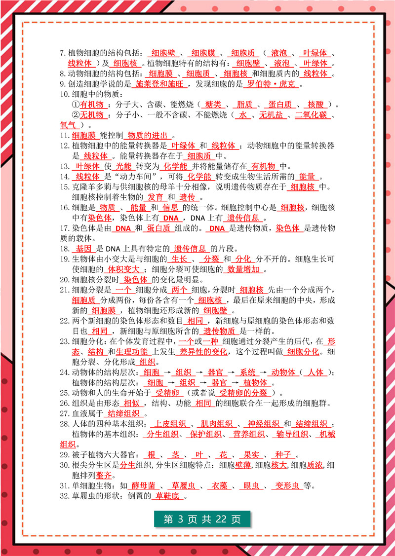 生物总复习(会考) 高频考点(2022年)